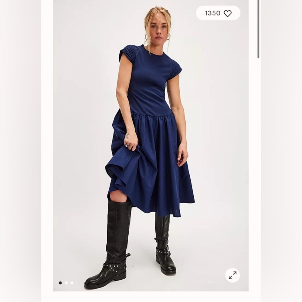 Free People Afternoon Elegance Midi Dress in Indigo Pura